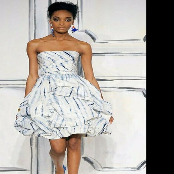 $3,690 NEW OSCAR DE LA RENTA STUNNING IVORY BLUE BUBBLE RUNWAY DRESS 10 - Picture 2 of 7